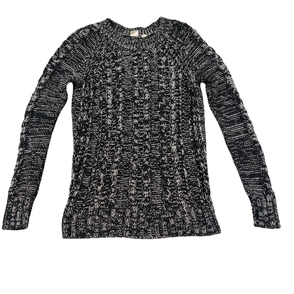Gap Womens Sweater Chunky Open Cable Knit Preppy Black White Gray Marled Sz XS